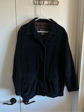 New York & Company Men’s Size M Dark Blue Button Up Chore Coat Plaid Interior